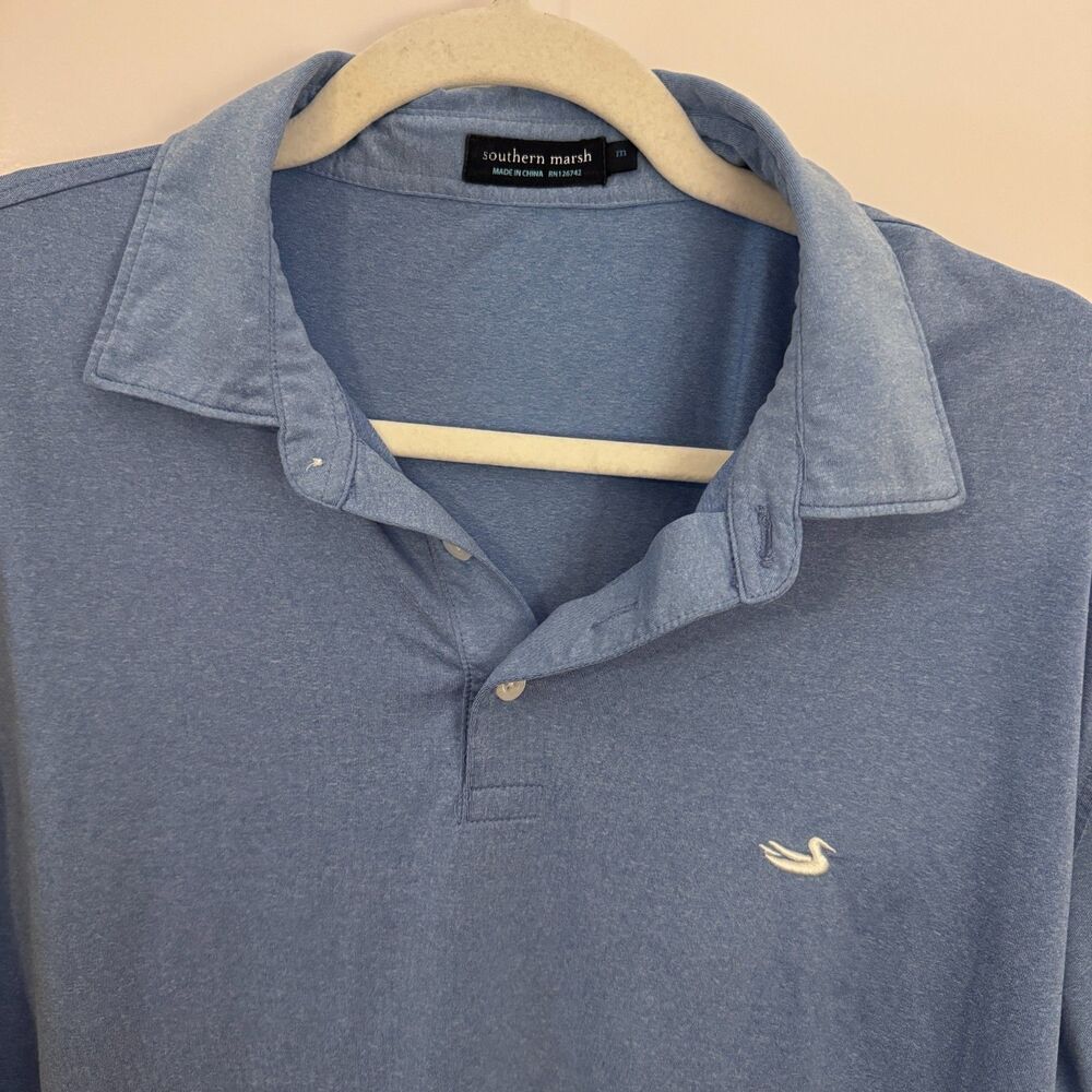 Mens M Southern Marsh Solid Blue Performance Polo EUC Golf Preppy